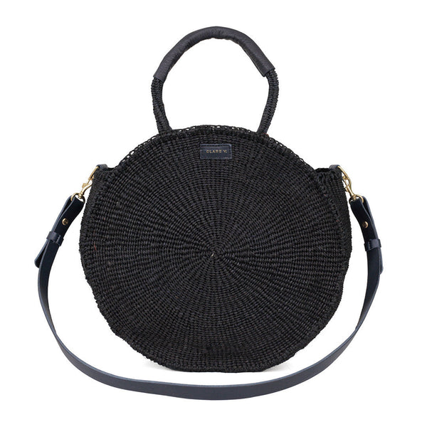 Clare V Black Leather Round Shoulder Bag Circle Distressed 
