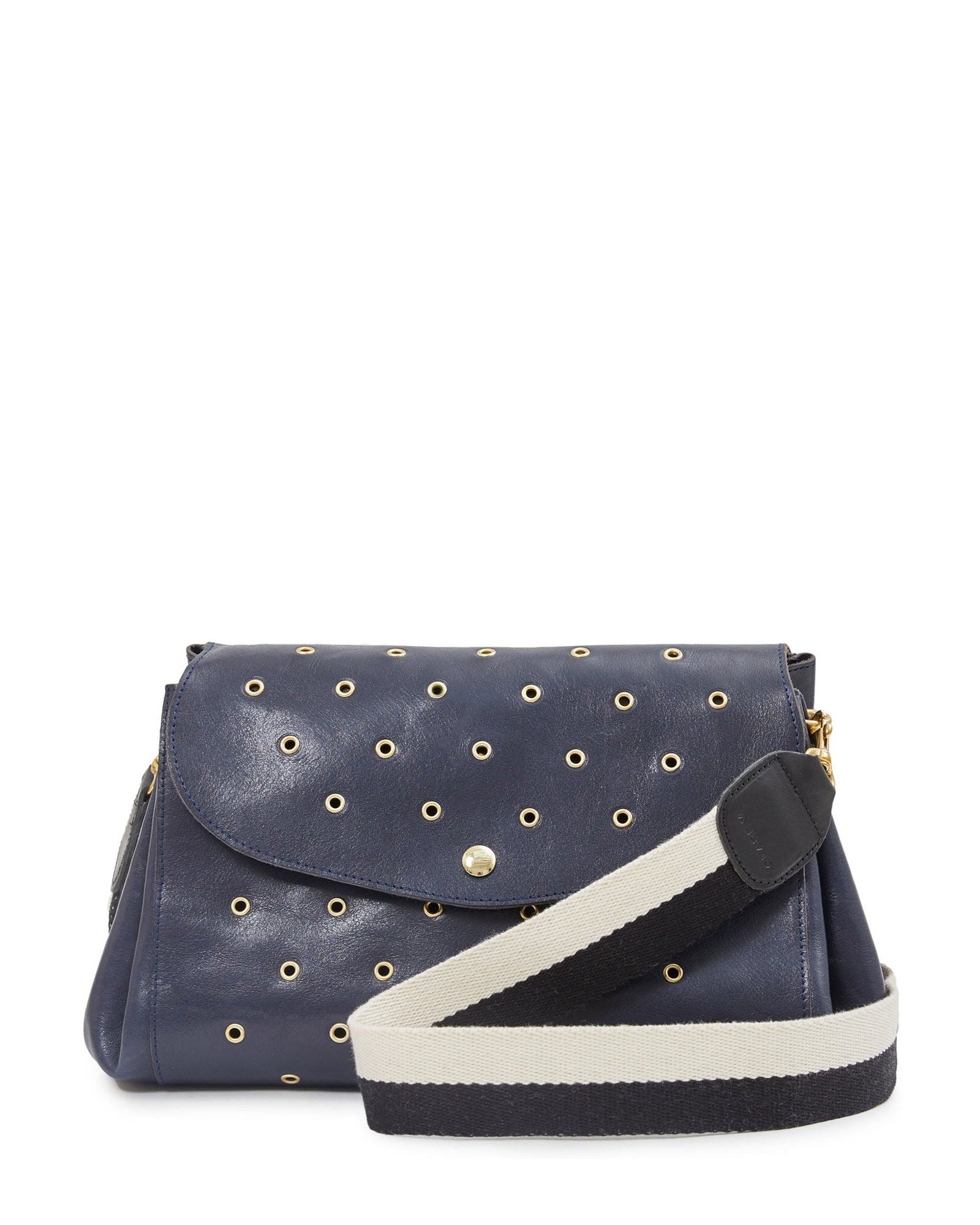 Navy Rustic with Grommets Arabelle Bag with Black & White Cotton Webbing Crossbody Strap