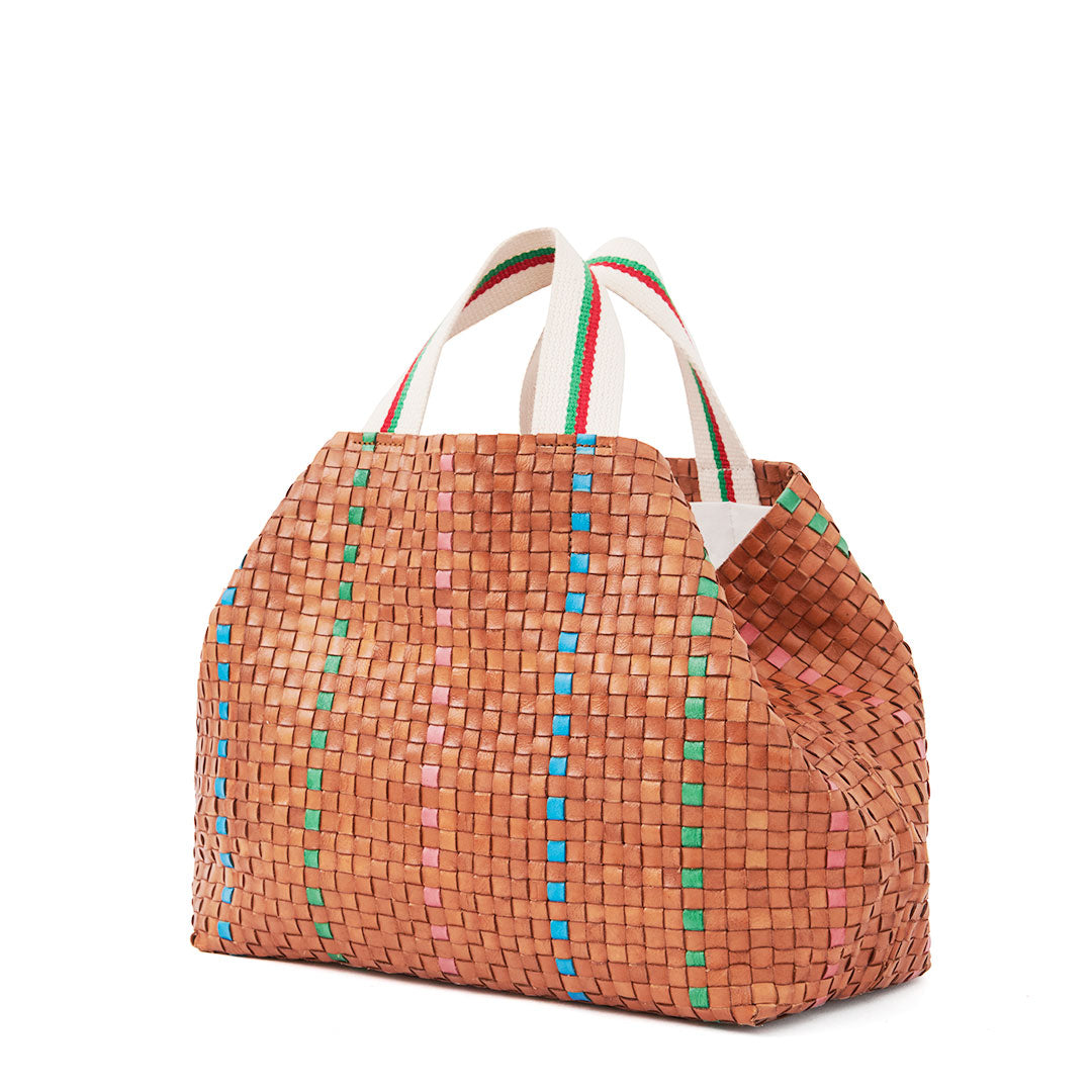 Natural w/Green, Pale Pink & Cerulean Bateau Tote - Back