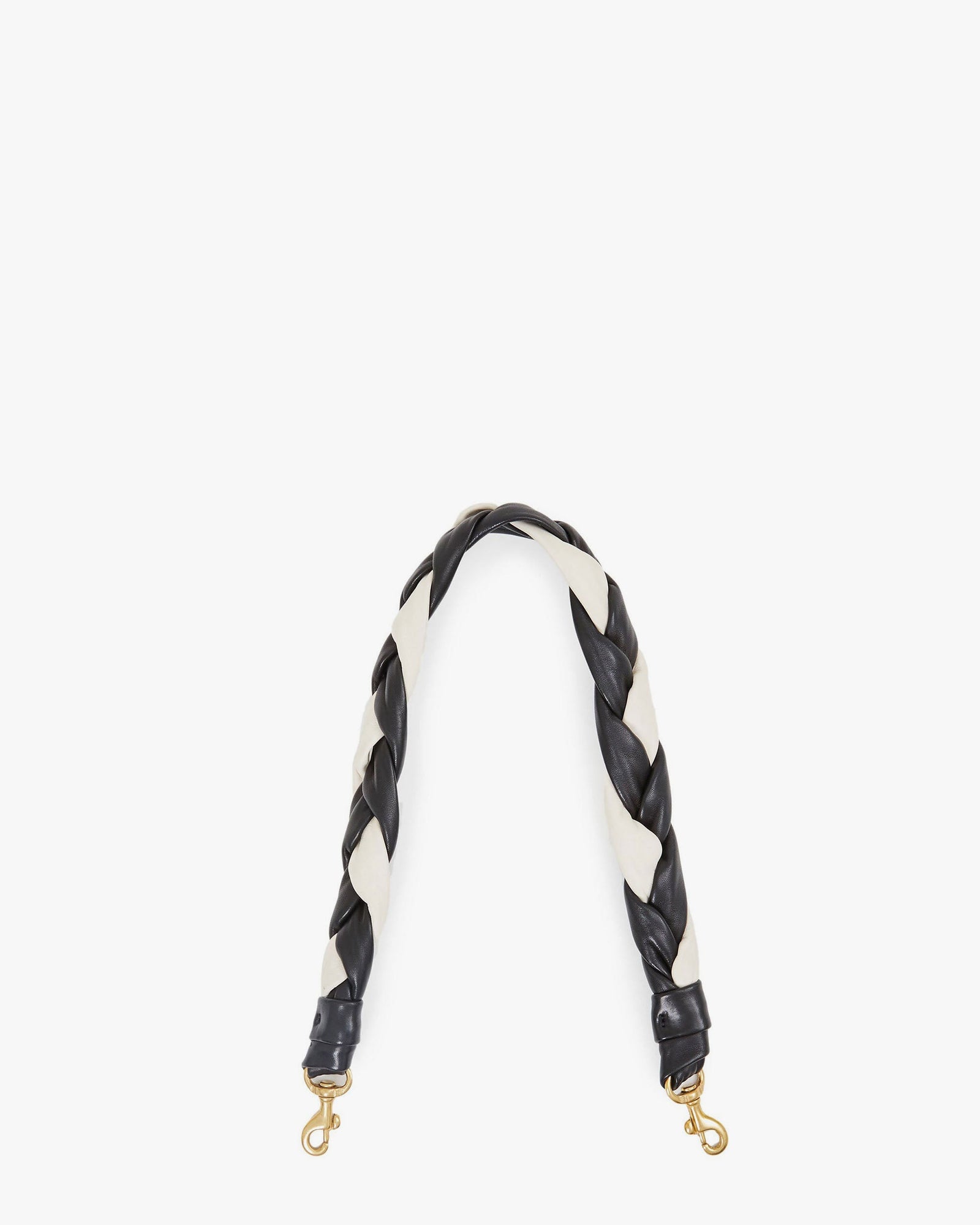  Black and Cream Italian Nappa Braided Leather Shoulder Strap - Front