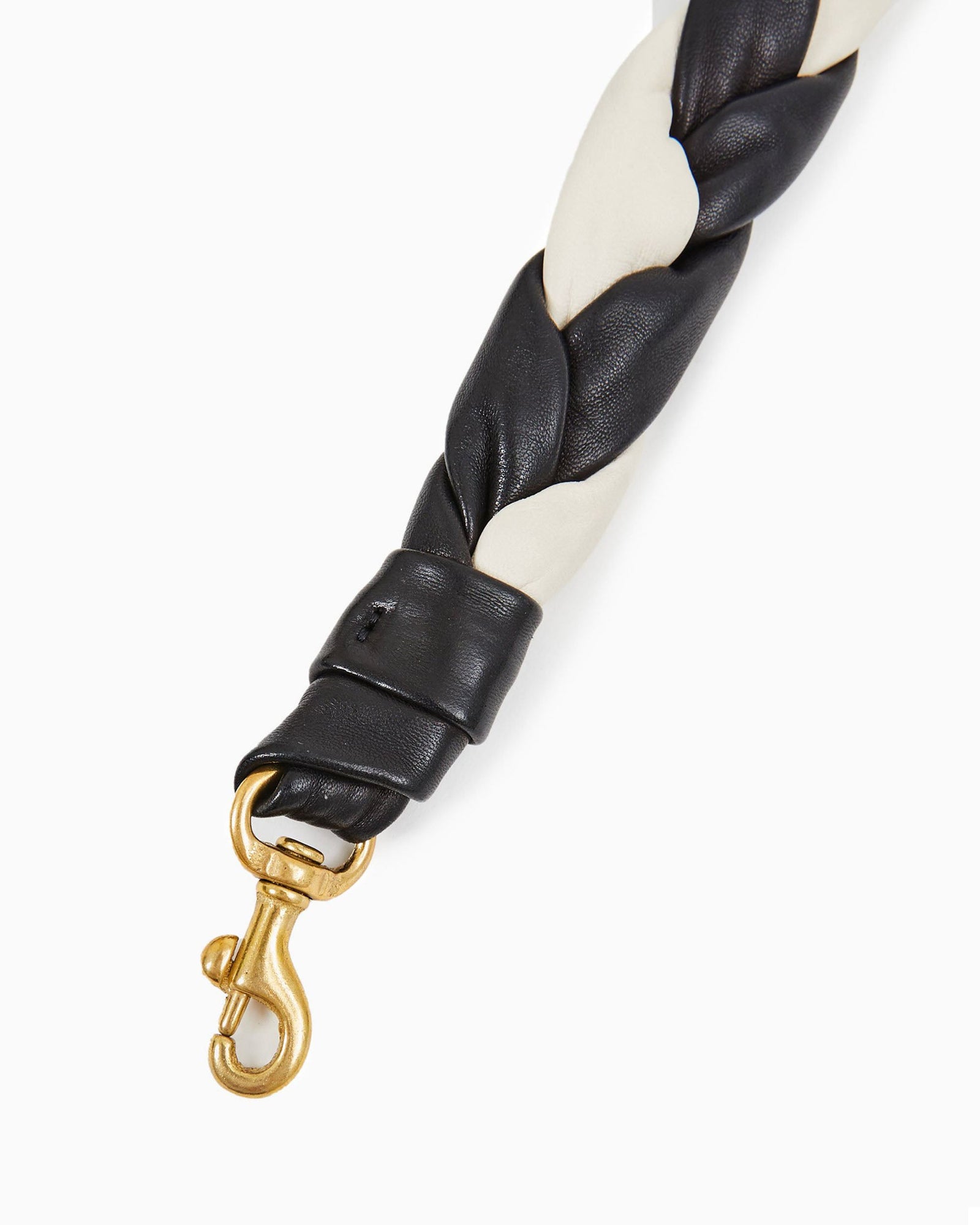  Black and Cream Italian Nappa Braided Leather Shoulder Strap - Detail