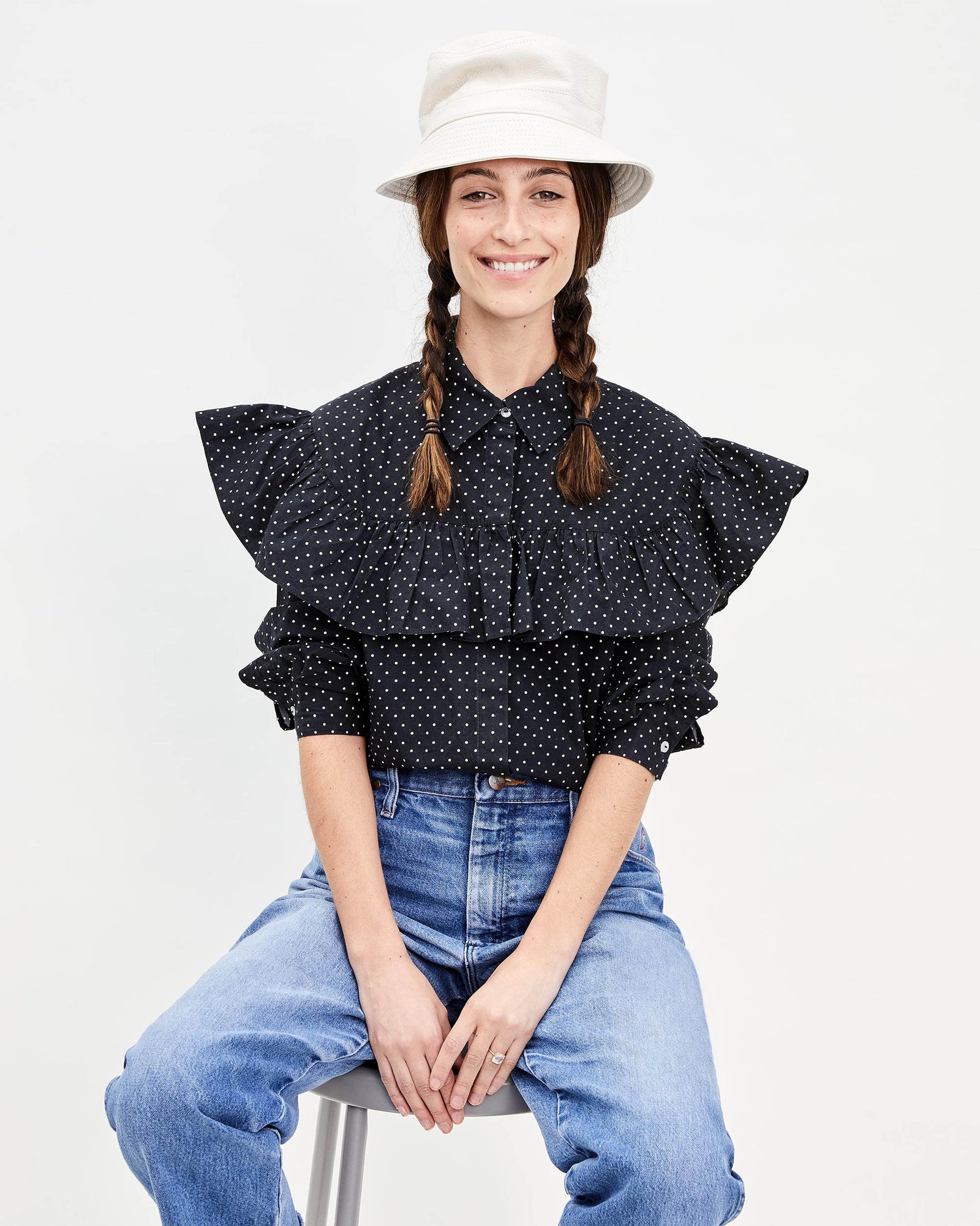 Black & White Polka Dot Charlotte Top on Frannie
