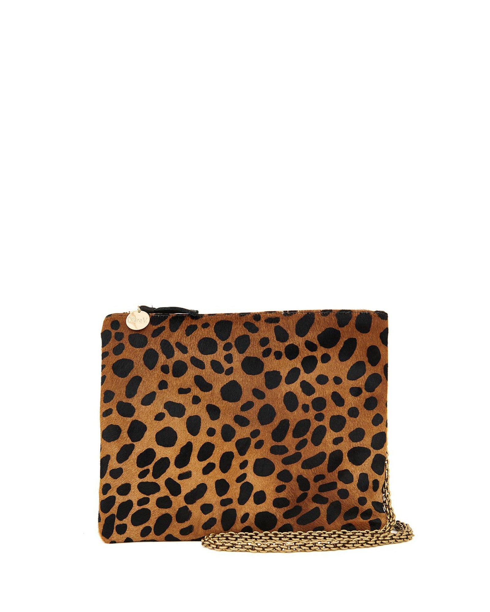 Leopard Hair-On Double Sac Bretelle with Thick Chain Crossbody Strap