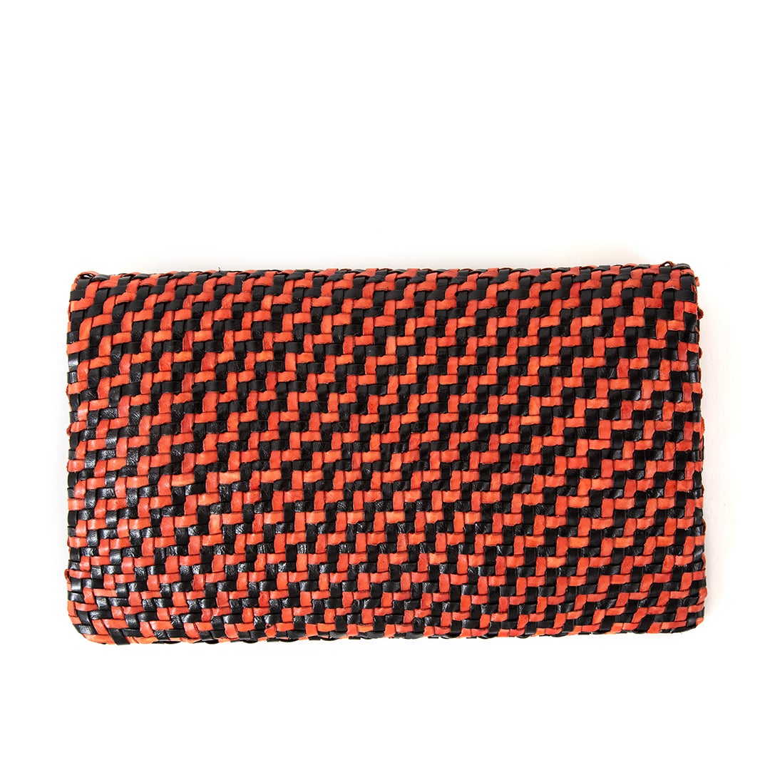 Black and Red Woven Zig Zag Foldover Clutch - Back