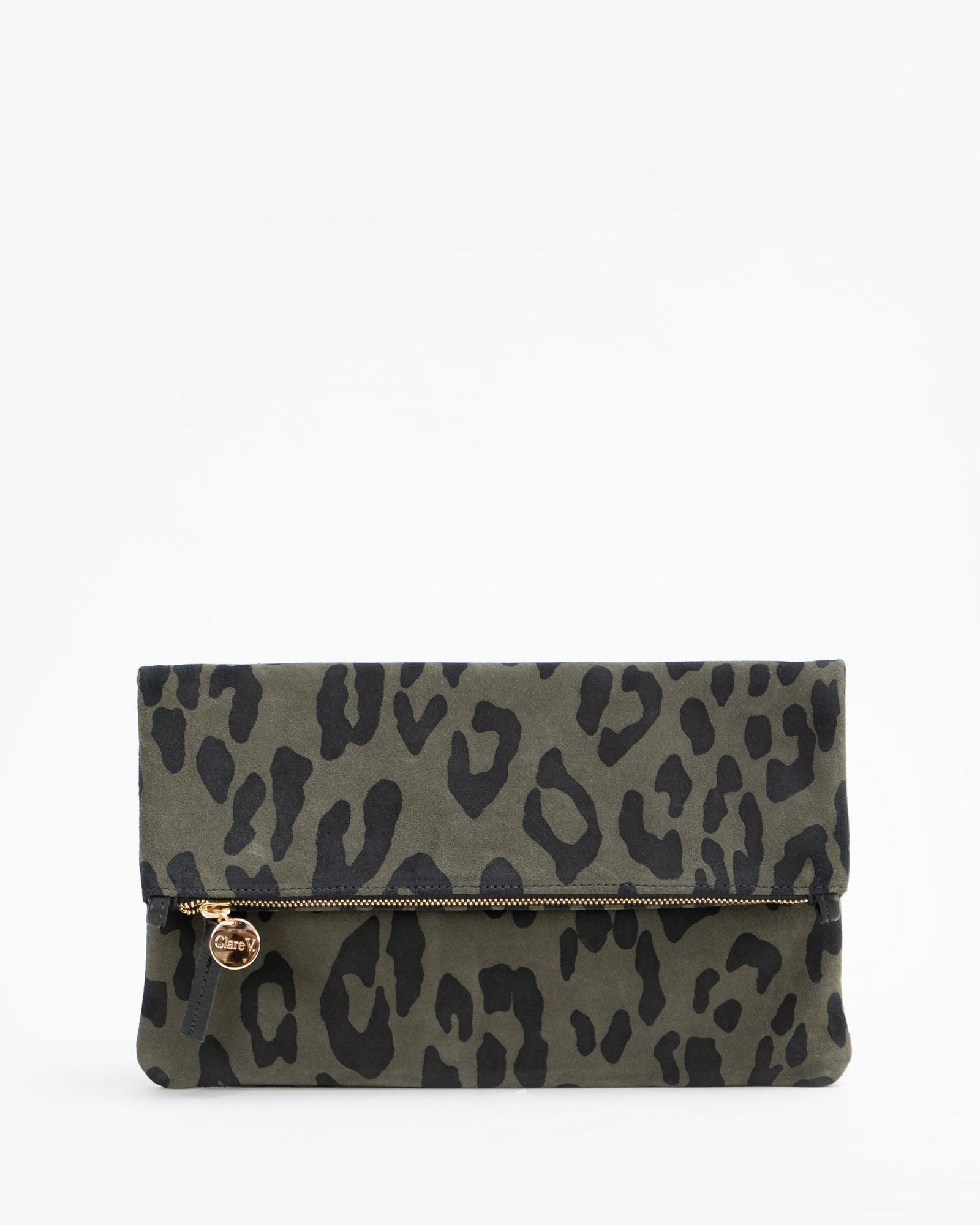 Army Pablo Cat Suede Foldover Clutch with Tabs - Front