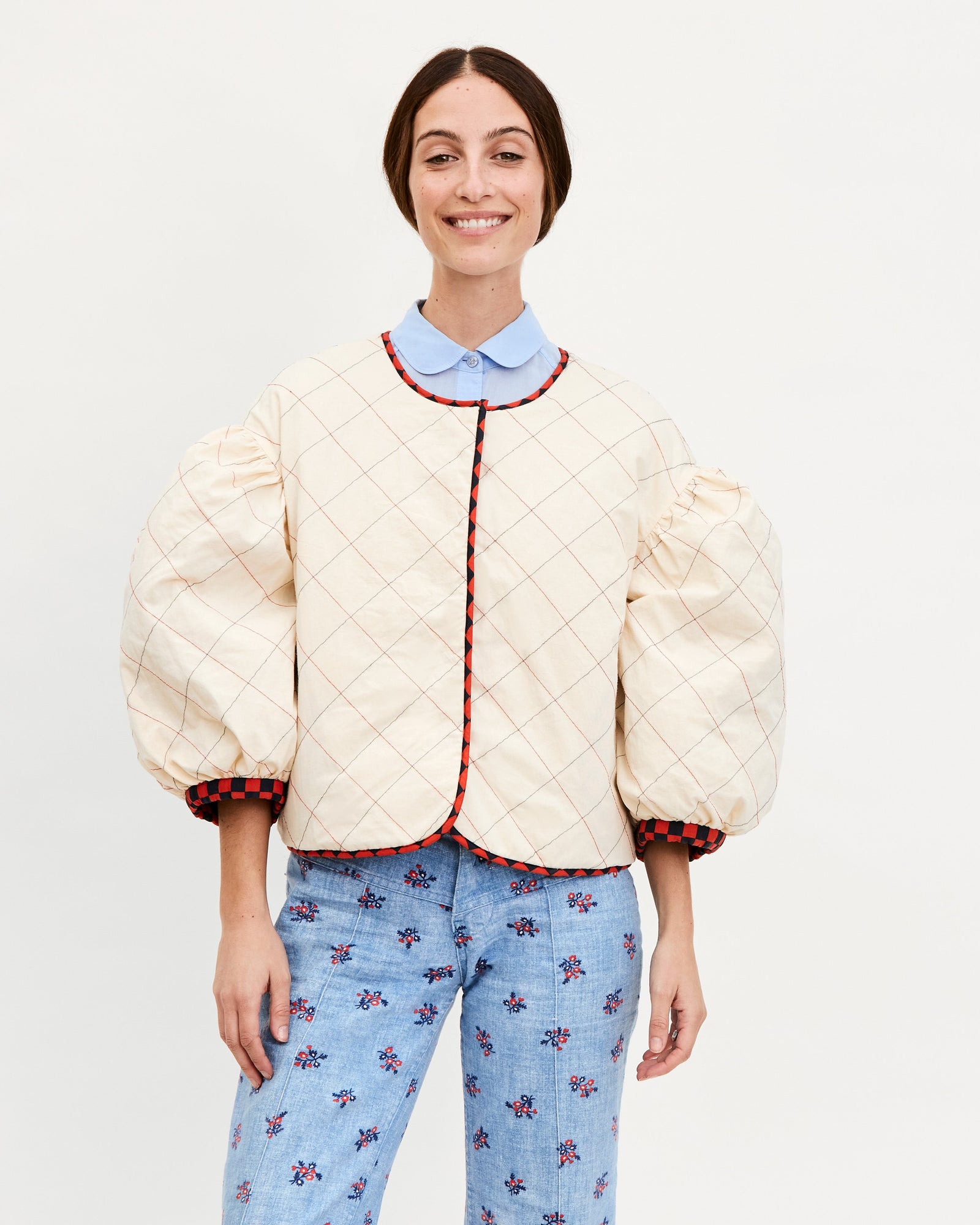 Navy & Red Checker Le Petit Puff on Frannie