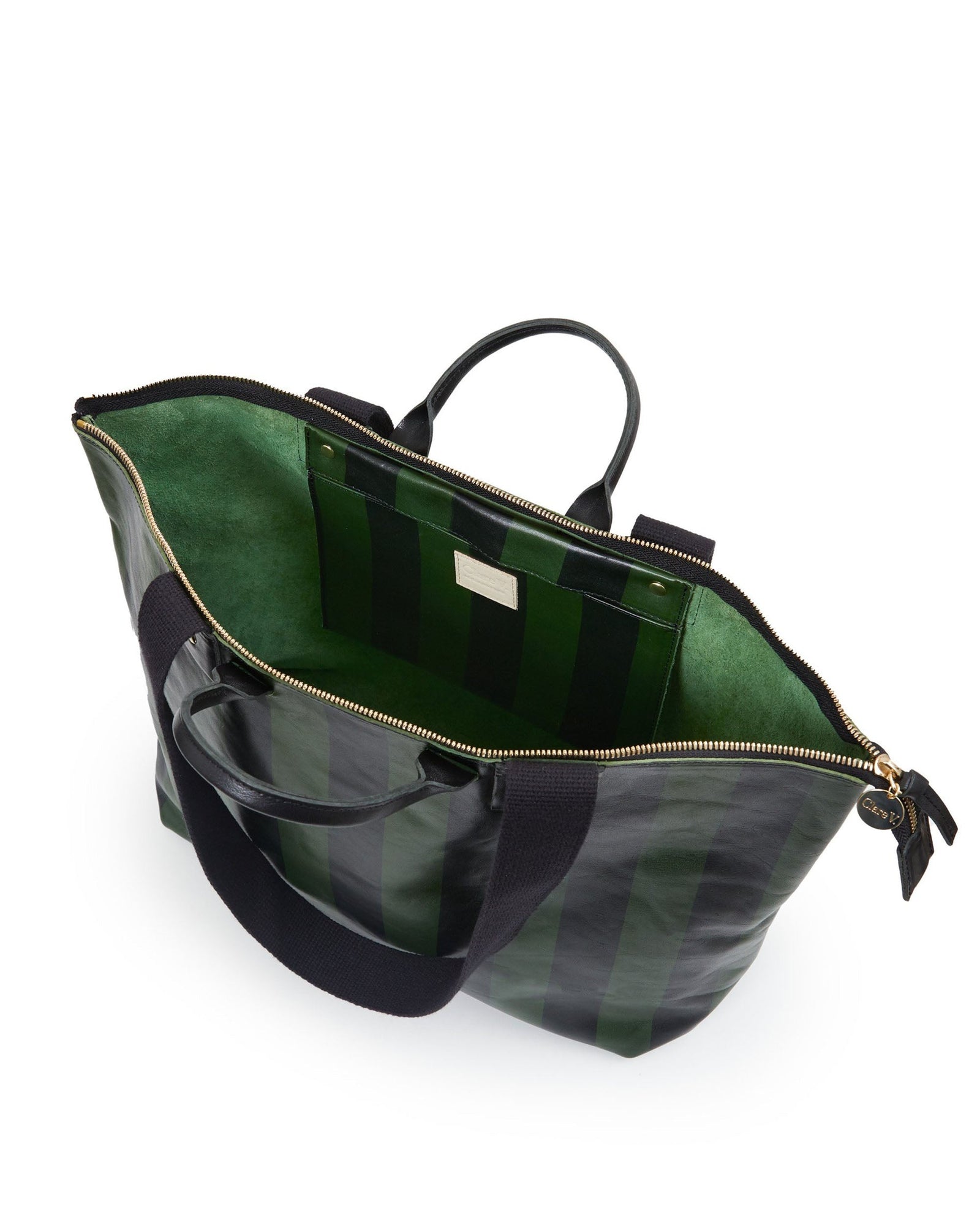 Black & Fern Striped Le Zip Sac - Interior