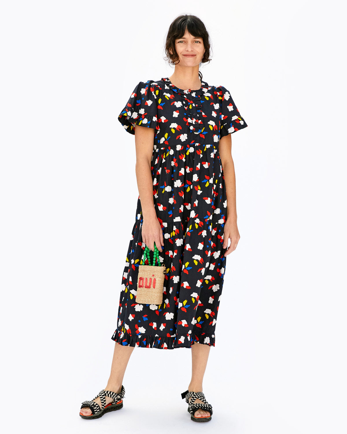Danica in the Vallée de Loire Floral Martine Dress with Printed Sandals and our Natural Oui Totita