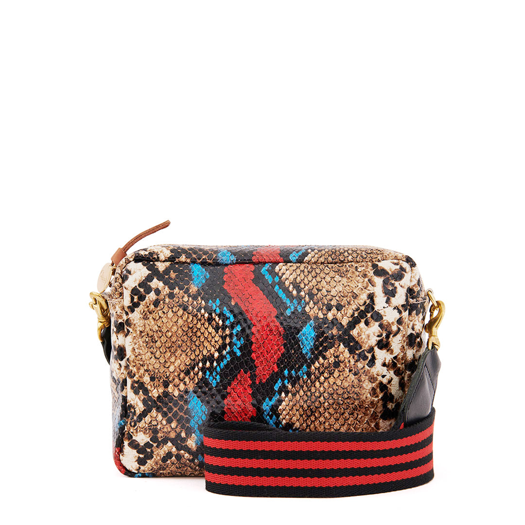 Garden Snake Midi Sac with Black and Red Mini Stripe Webbing Crossbody Strap