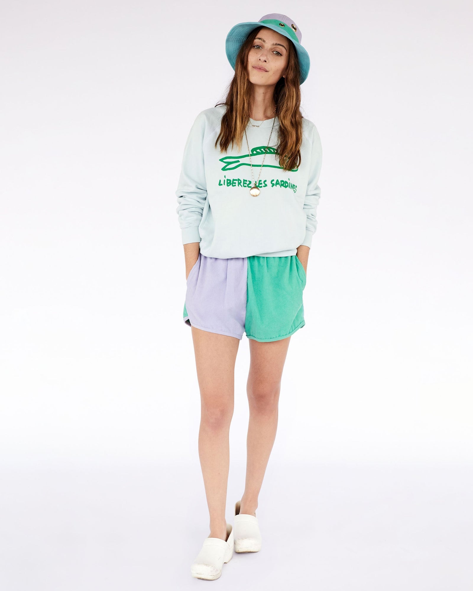 Shorts in Pale Blue, Mint & Lavender Pinwale Corduroy on Frannie