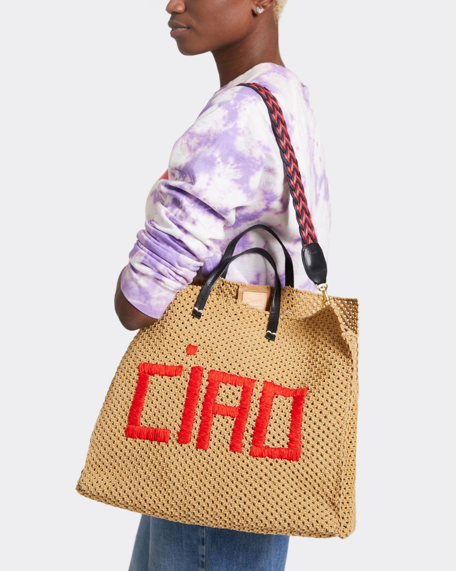 Red & Navy Braided Shoulder Strap  on Summer Simple Tote on KIm