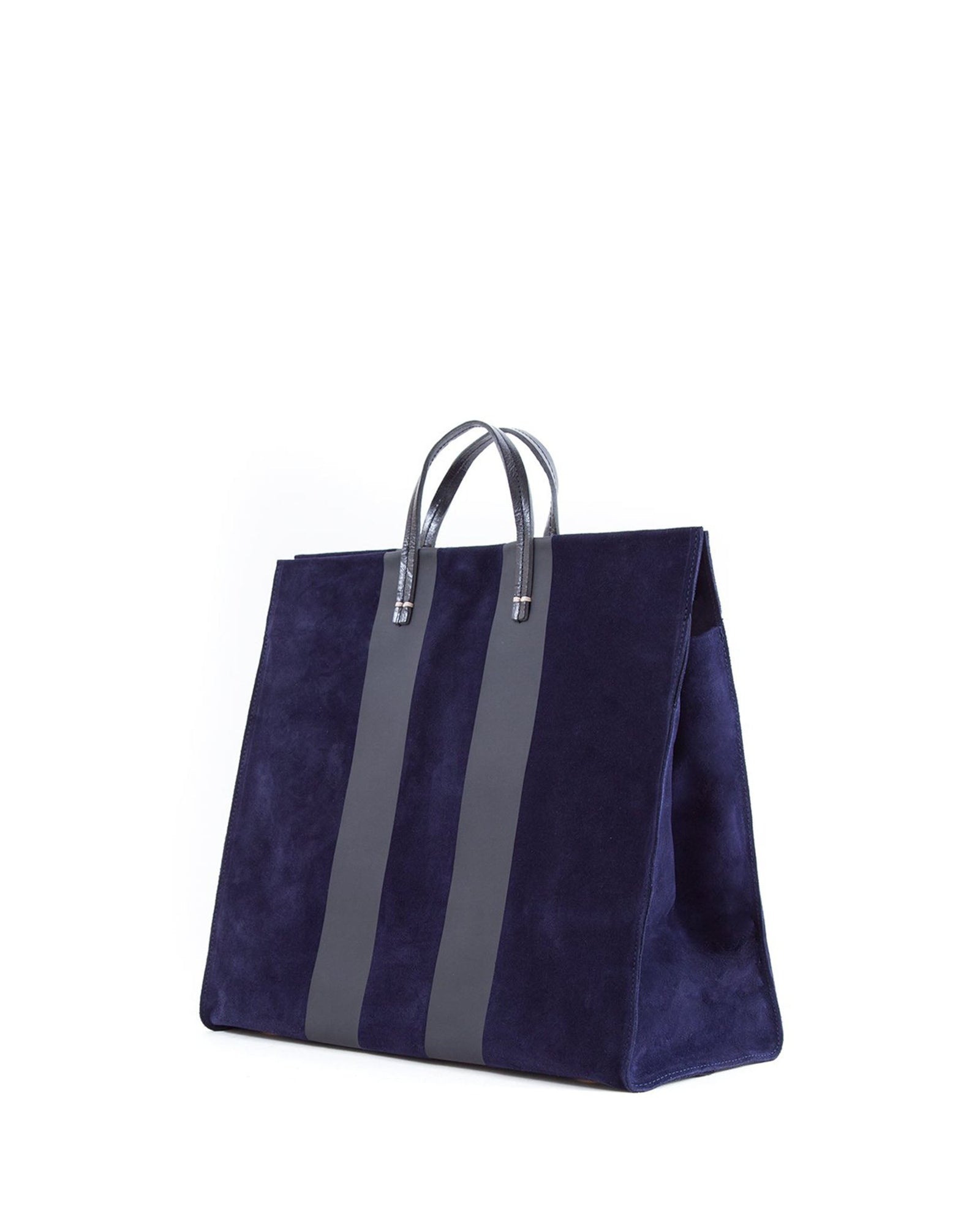 Simple Tote in Navy Suede with Racing Stripes - Back