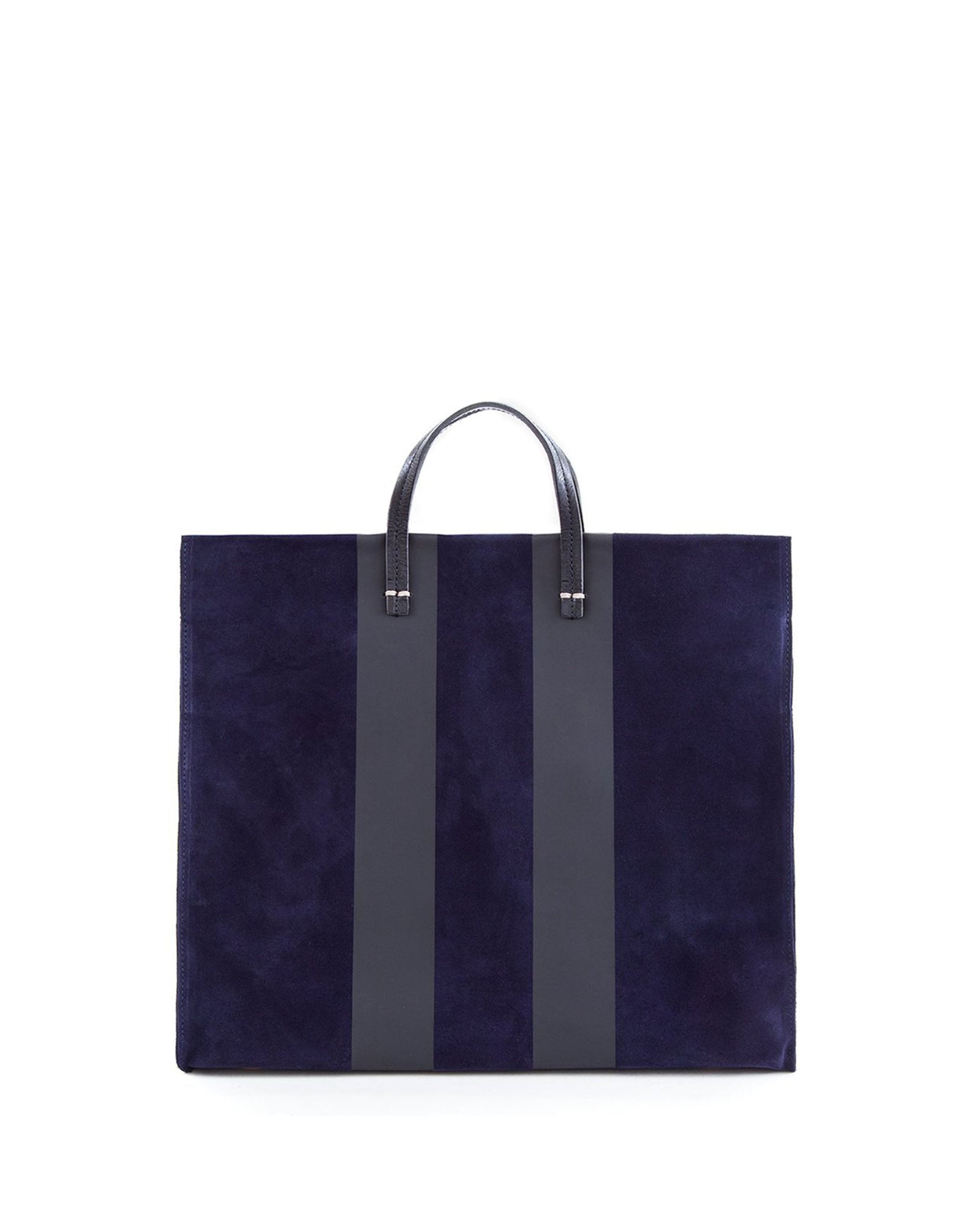 Simple Tote in Navy Suede with Racing Stripes - Front