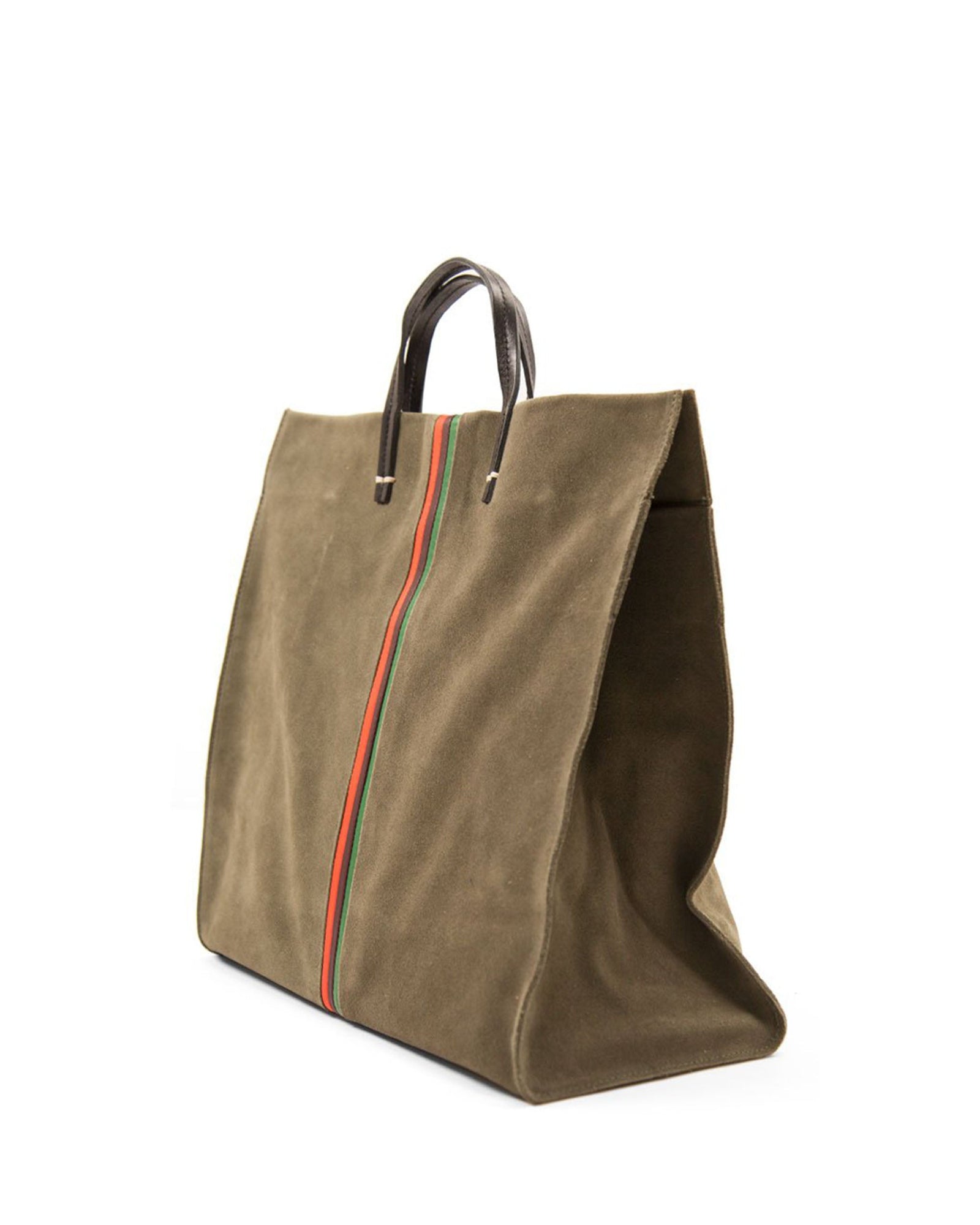 Army Suede with Lipsitck, Plum, and Fern Mini Stripes Simple Tote - Back