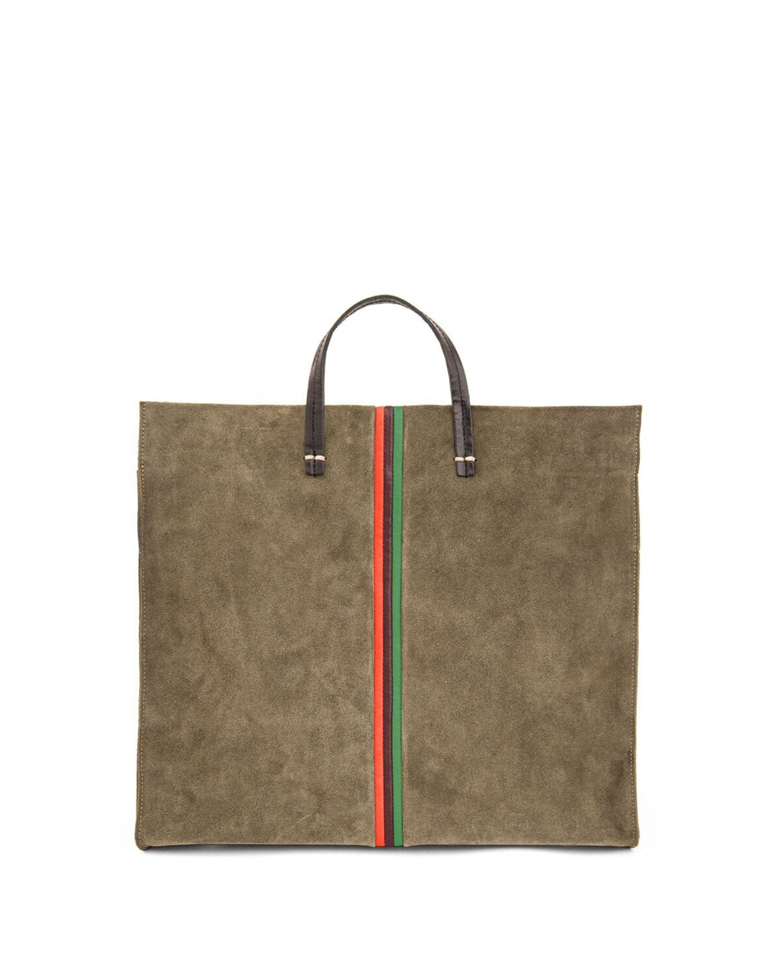 Army Suede with Lipsitck, Plum, and Fern Mini Stripes Simple Tote - Front