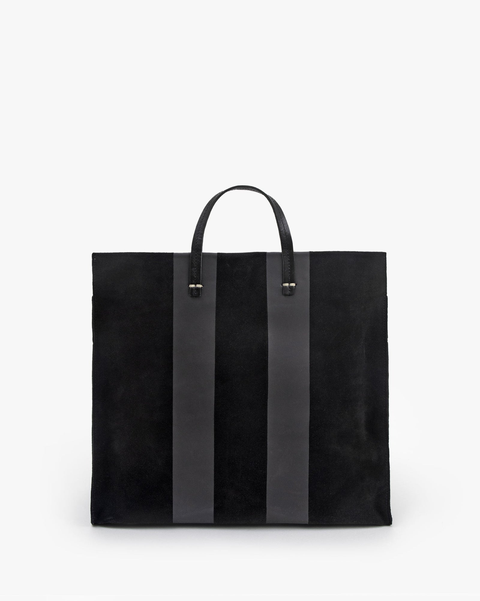  Black Suede with Matte Black Racing Stripes Simple Tote - Front Flat
