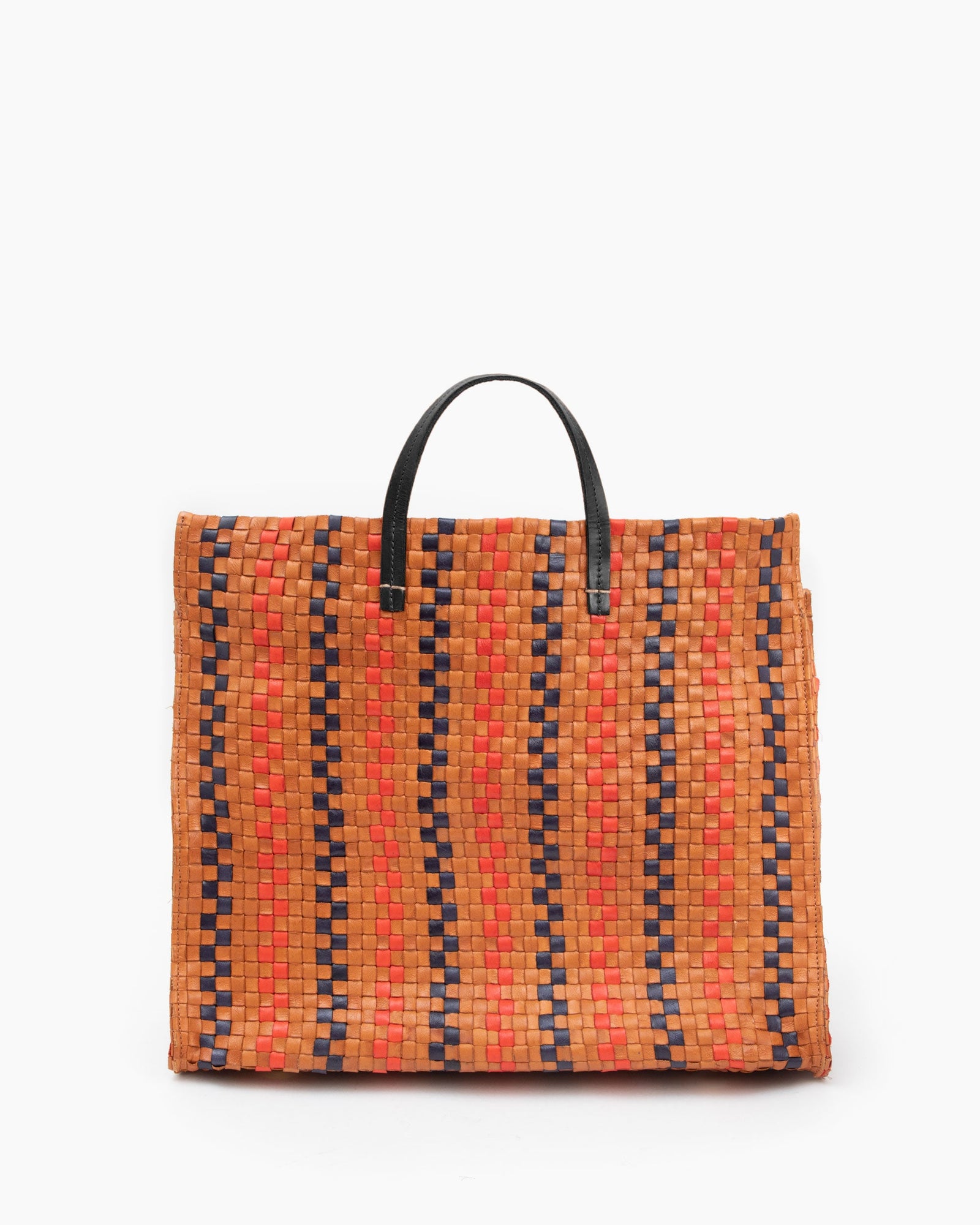 Natural with Navy & Red Pinstripe Woven Checker Simple Tote