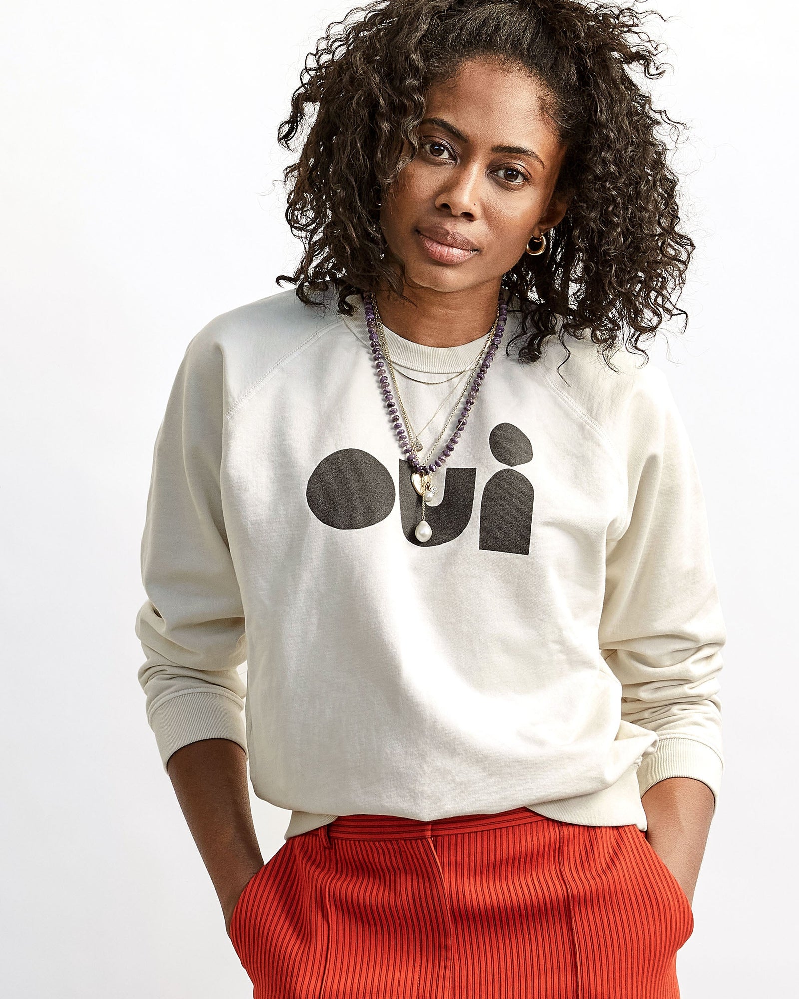 Cream with Black Cut-Out Oui Sweatshirt on Mecca